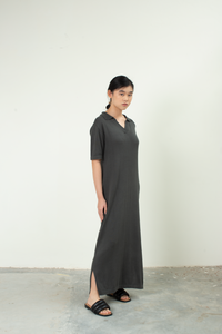 Knit V Neck Maxi Dress in Dark Grey