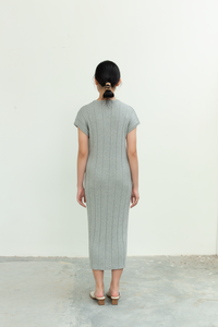 Textured Knit Midi Dress in Grey
