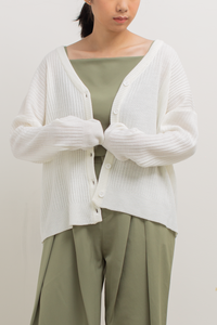 Knit Loose Button Cardigan in Off-White