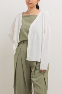 Knit Loose Button Cardigan in Off-White