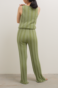 Knit Stripe Pattern Pants in Green