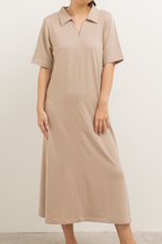 Load image into Gallery viewer, Front Zip Collar Dress in Khaki
