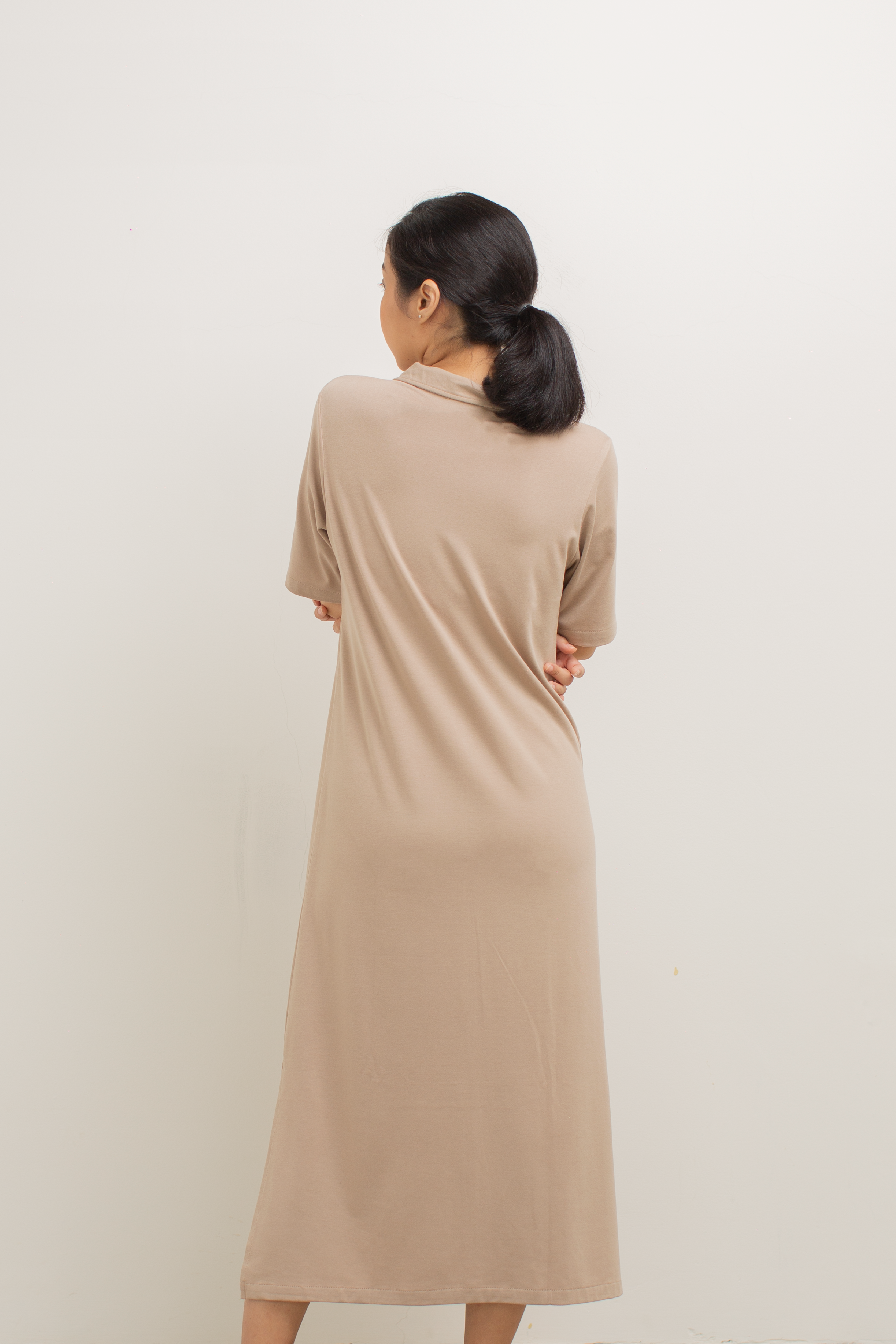 Front Zip Collar Dress in Khaki