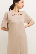 Load image into Gallery viewer, Front Zip Collar Dress in Khaki
