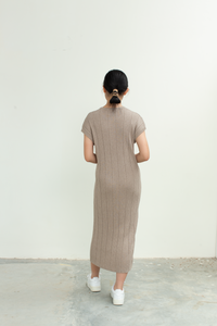 Textured Knit Midi Dress in Brown