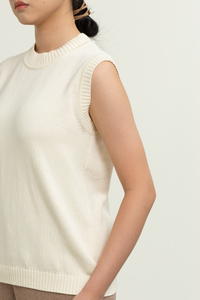 Knit Sleeveless Vest Top in Off-White