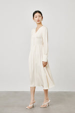 Load image into Gallery viewer, Button Long Sleeve Midi Dress in Cream
