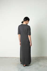 Knit V Neck Maxi Dress in Dark Grey