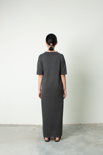 Load image into Gallery viewer, Knit V Neck Maxi Dress in Dark Grey
