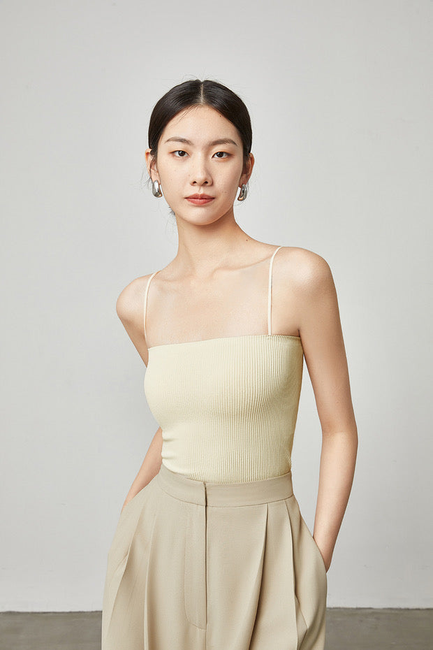 Padded Ribbed Camisole in Cream