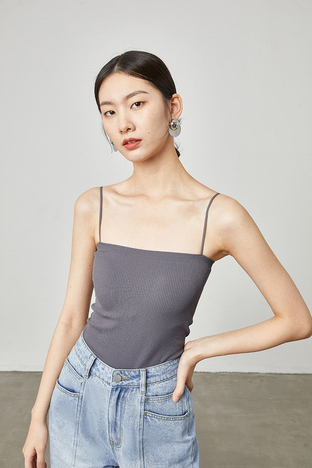 Padded Ribbed Camisole in Grey