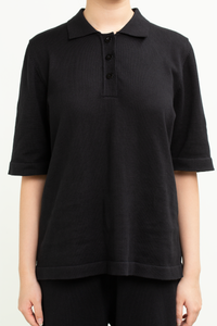 Knit Collared Top in Black