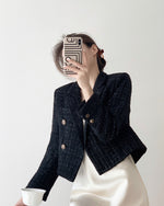 Load image into Gallery viewer, Mauro Cropped Tweed Blazer in Navy
