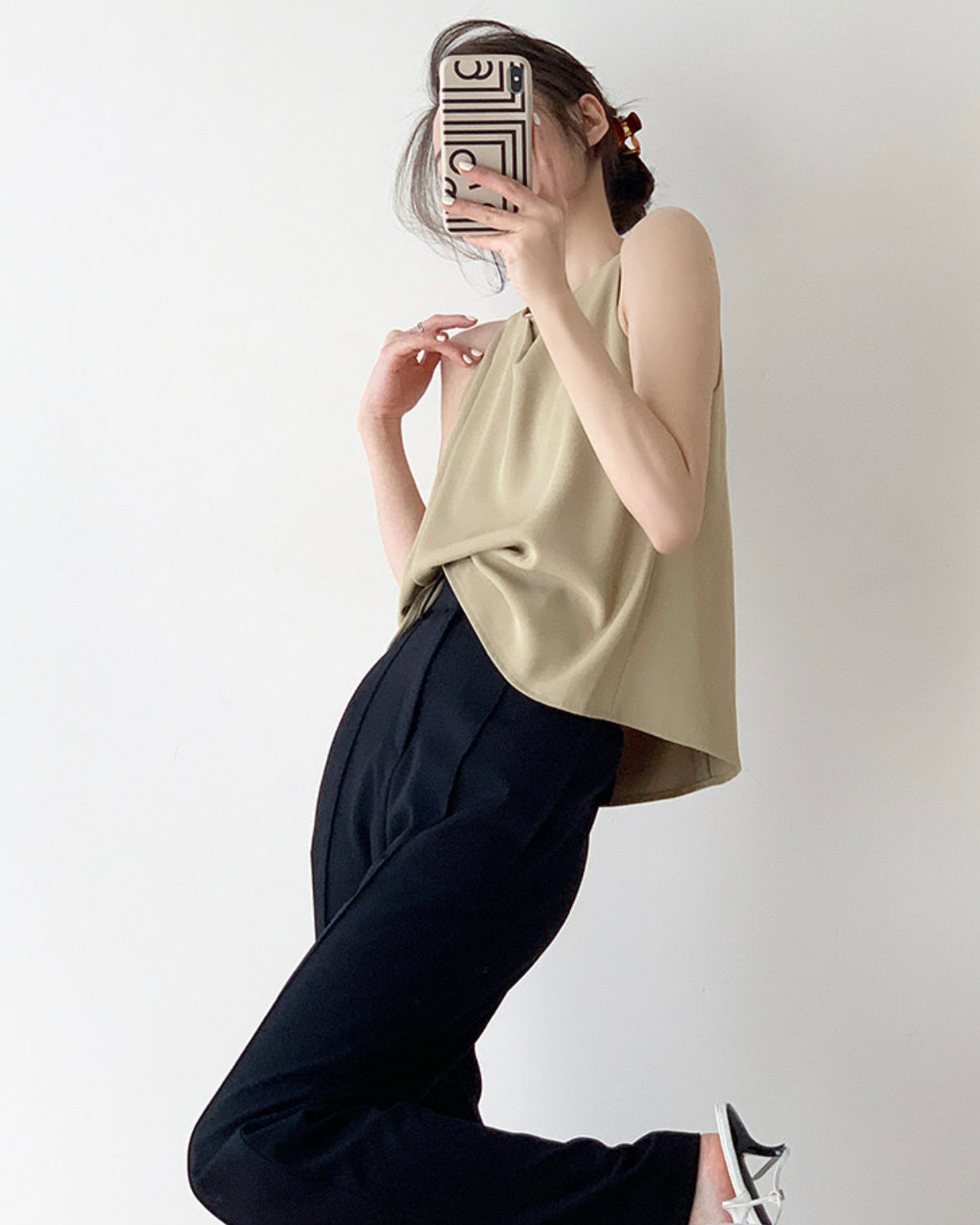 Sydney Gather Sleeveless Top in Khaki