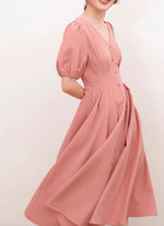 Load image into Gallery viewer, Philo Button Blouson Dress- Blush
