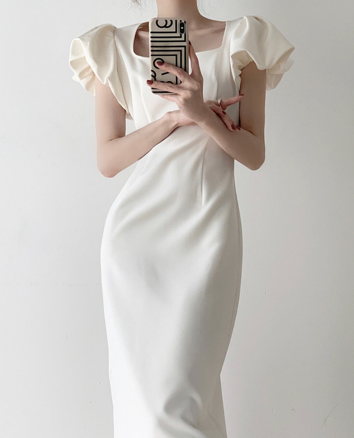 Yamile Puff Sleeve Tailored Midi Dress