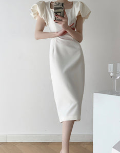 Yamile Puff Sleeve Tailored Midi Dress