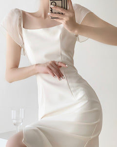 Suzanne White Sheer Sleeve Shift Dress