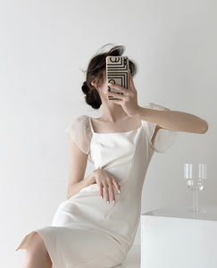 Suzanne White Sheer Sleeve Shift Dress