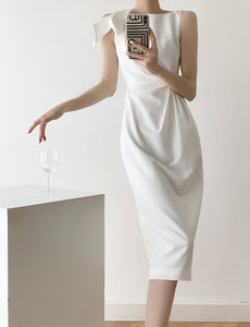 [Ready Stock] Kariss White Gathered Bow Shift Dress