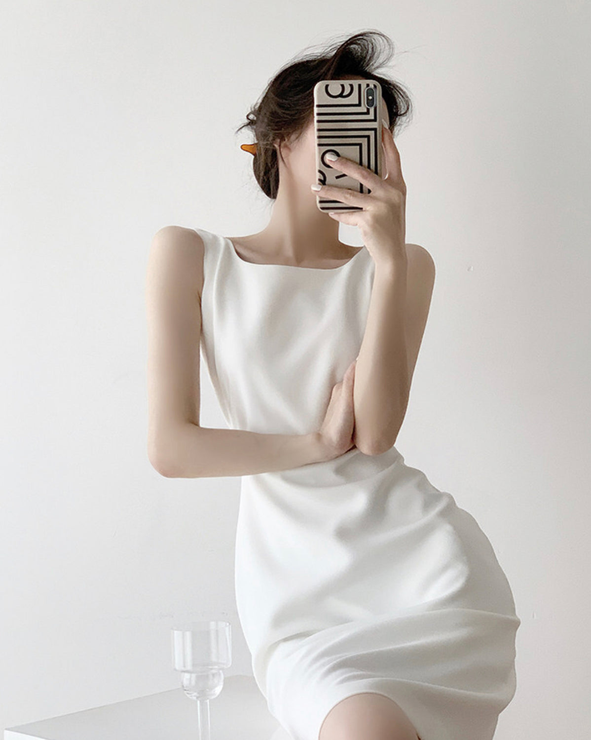 Airey Gathered Tank Dress in White