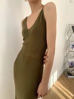 Load image into Gallery viewer, Low V Back Knit Dress- Olive
