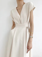Load image into Gallery viewer, Flutter Pocket Midi Dress- Cream
