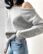 Load image into Gallery viewer, Asymmetric Off Shoulder Sweater- Grey
