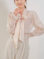 Load image into Gallery viewer, Sheer Pussy Bow Blouse + Slip in Peach
