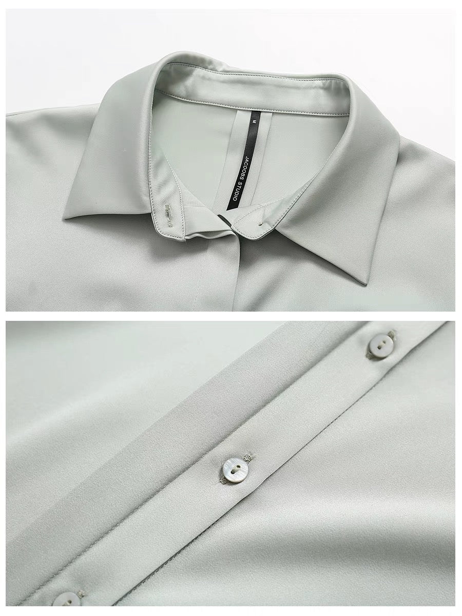 Hidden Button Short Sleeve Shirt in Blue