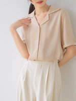 Load image into Gallery viewer, Collar Lapel Short Sleeve Blouse in Cream
