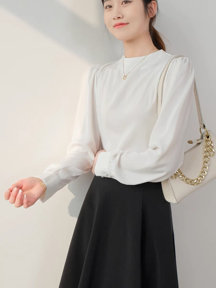 Long Sleeve Gathered Top in White