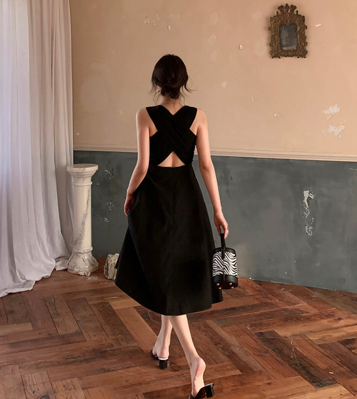 Criss Cross Back Pocket Dress in Black LEXI + LOU Criss Cross Back Pocket Dress in Black LEXI + LOU