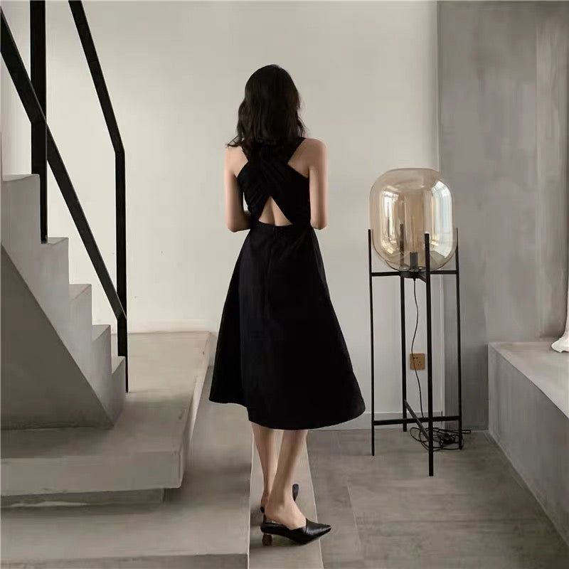 Criss Cross Back Pocket Dress in Black LEXI + LOU Criss Cross Back Pocket Dress in Black LEXI + LOU
