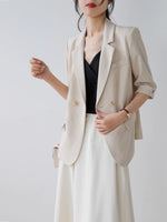 Load image into Gallery viewer, Short Sleeve Double Breasted Blazer in Beige
