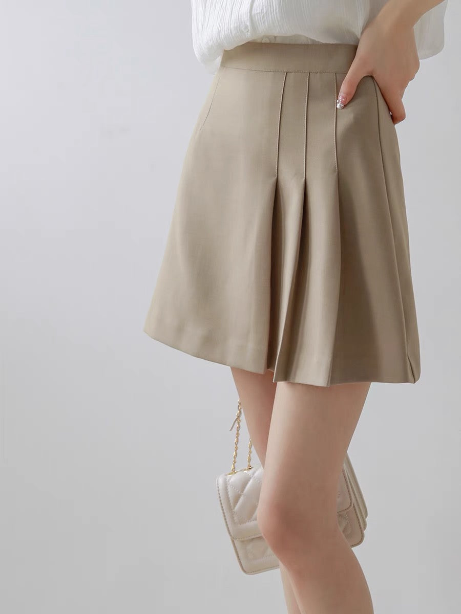 Pleated Flare Mini Skirt in Beige – LEXI LOU