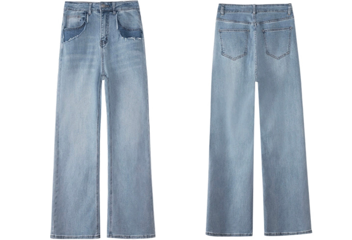 [Ready Stock] Locale Ripped Pocket Wide Leg Jeans in Light Blue