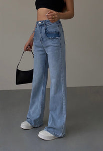 [Ready Stock] Locale Ripped Pocket Wide Leg Jeans in Light Blue
