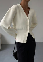 Load image into Gallery viewer, Pearls of Wisdom Split Cardigan in Cream
