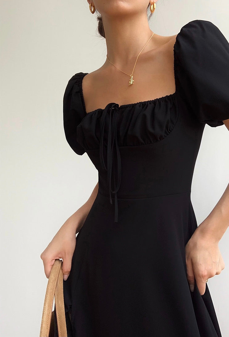 High Slit Midi Dress in Black