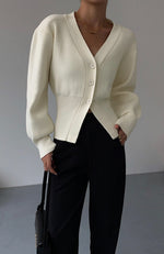 Load image into Gallery viewer, Pearls of Wisdom Split Cardigan in Cream
