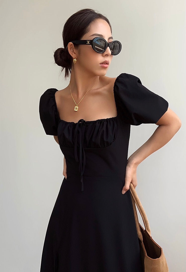 High Slit Midi Dress in Black