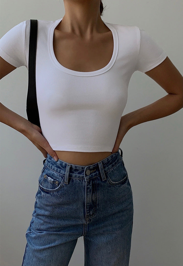 Golden Hour Cropped Fitted Tee in White