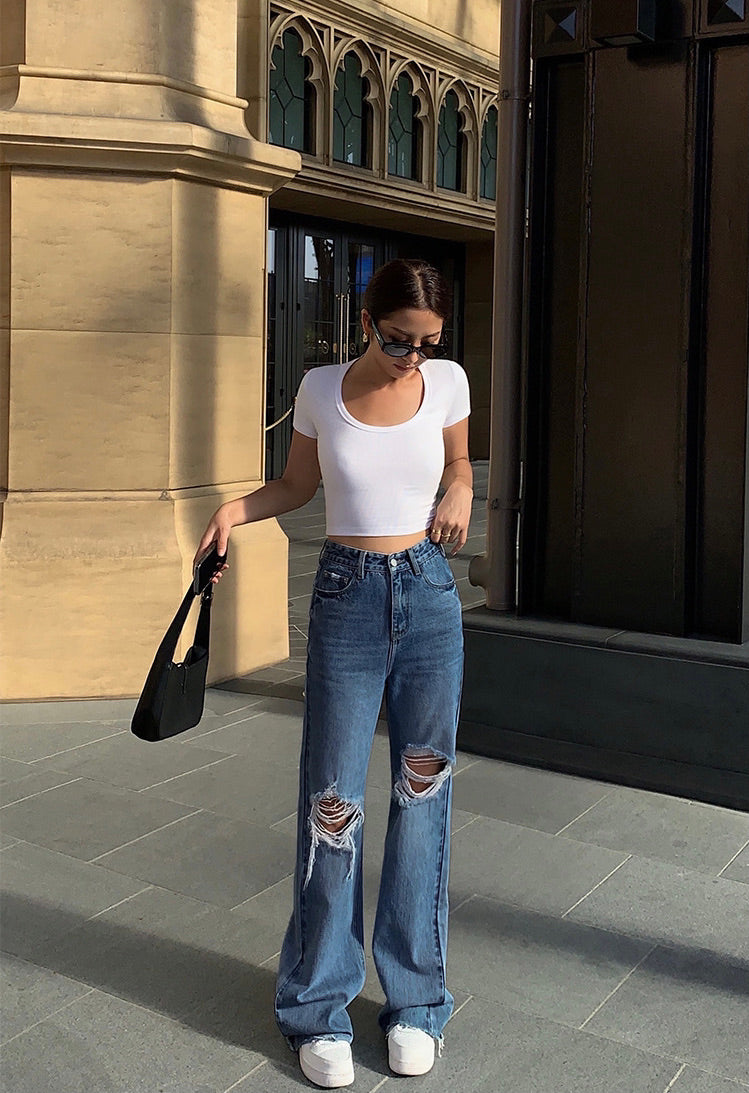 Golden Hour Cropped Fitted Tee in White