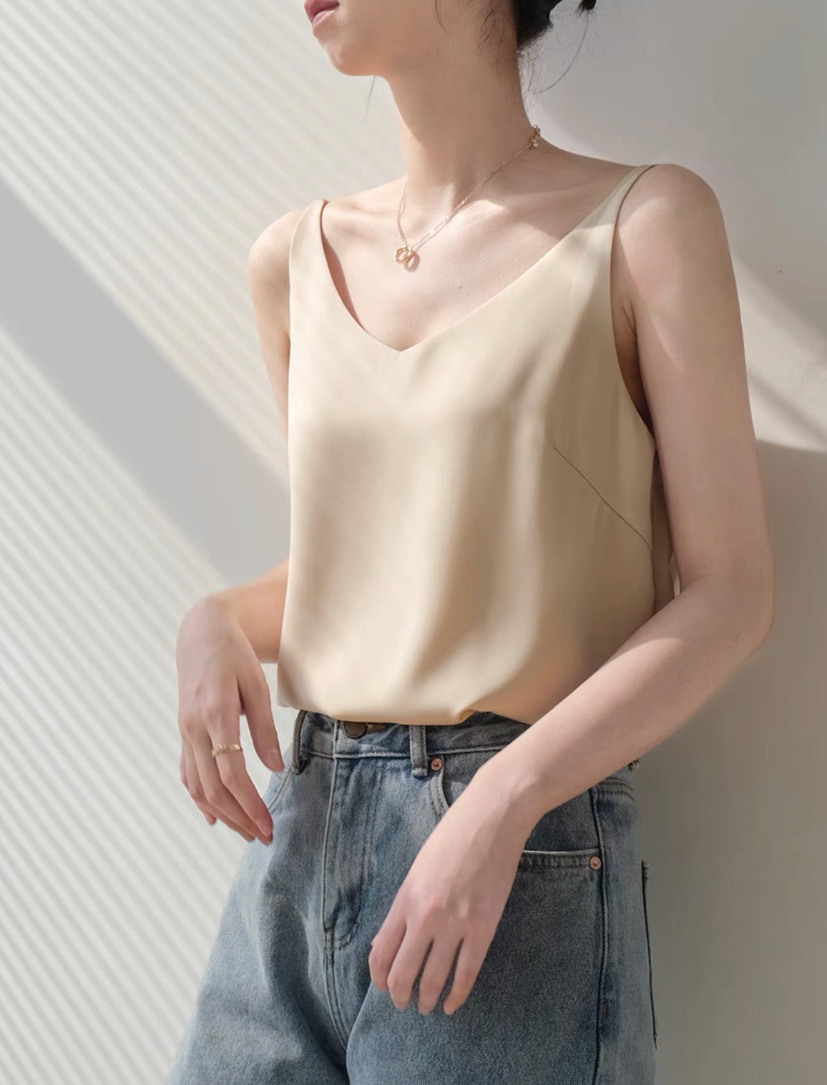 Relaxed Tailored Tank Top in Champagne