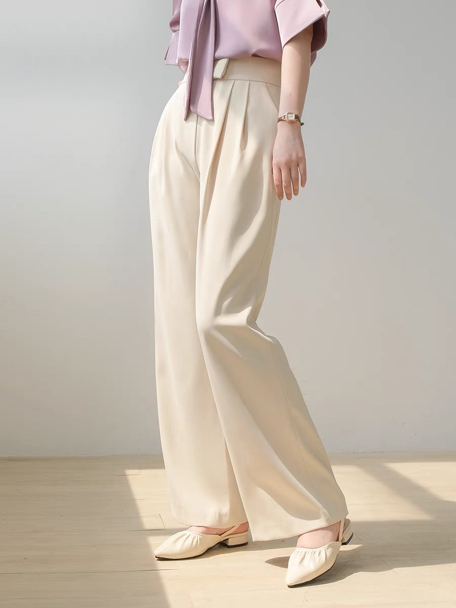 Wide Leg Tailored Trousers in Cream