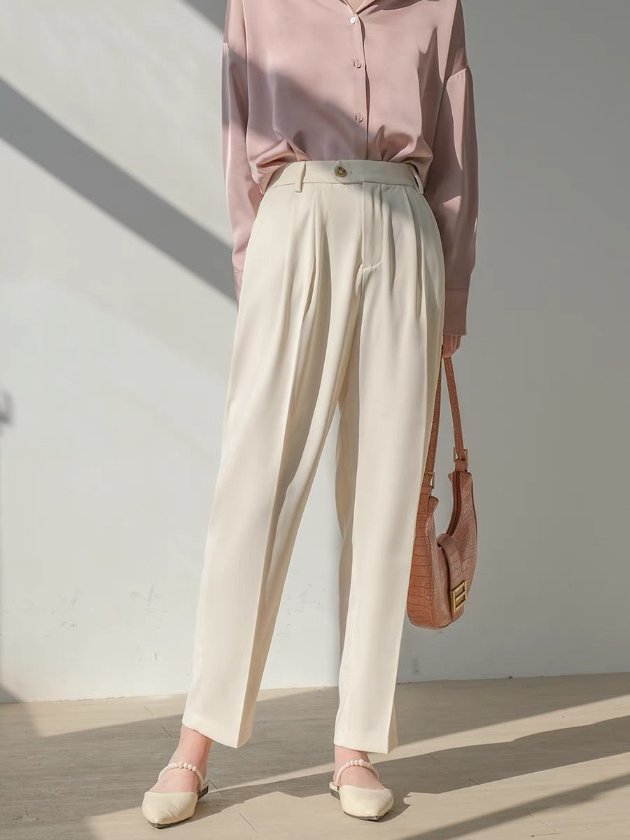 Tapered Tailored Trousers in Cream
