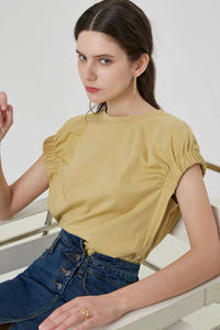[Cool Tech] Gathered Sleeve Top in Yellow