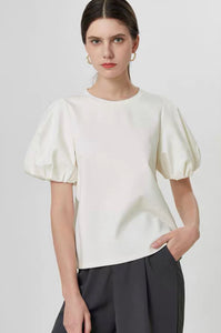 [Cool Tech] Puff Sleeve Top in White