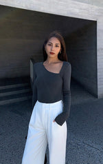 Load image into Gallery viewer, It&#39;s A Wrap Asymmetric Cut Top in Grey
